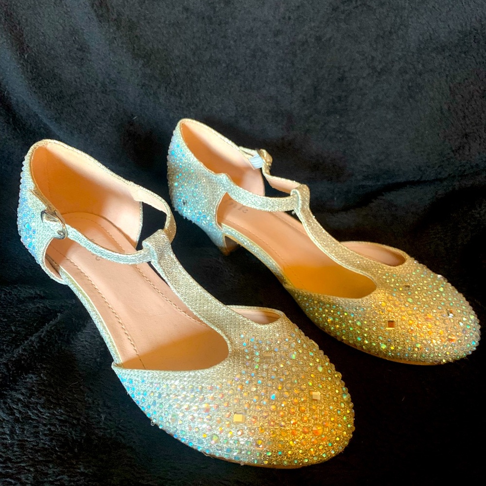 Link Girls Youth Pageant Jewel Rhine Stone Mary Jane High Heel Dress Shoes